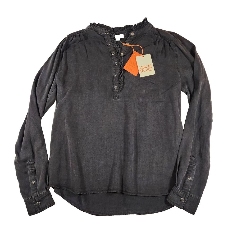 Knox Rose Charcoal Button-Up Long Sleeve Top